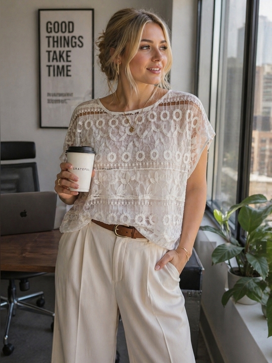 Ricki's Tops - Ricki’s Sheer Lace Blouse | Etched Floral Pattern | Lightweight Chic | XXL
